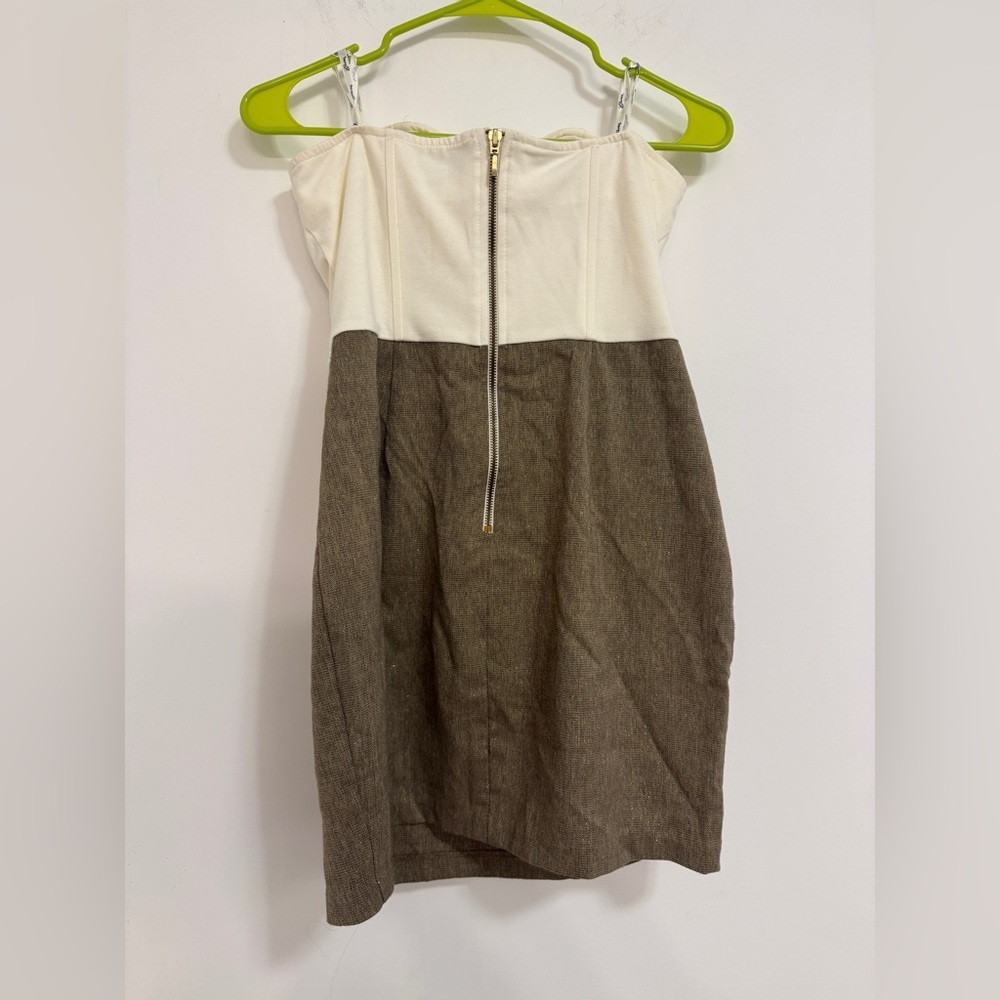 Guess Strapless Cream and Brown Dress - Picture 3 of 5